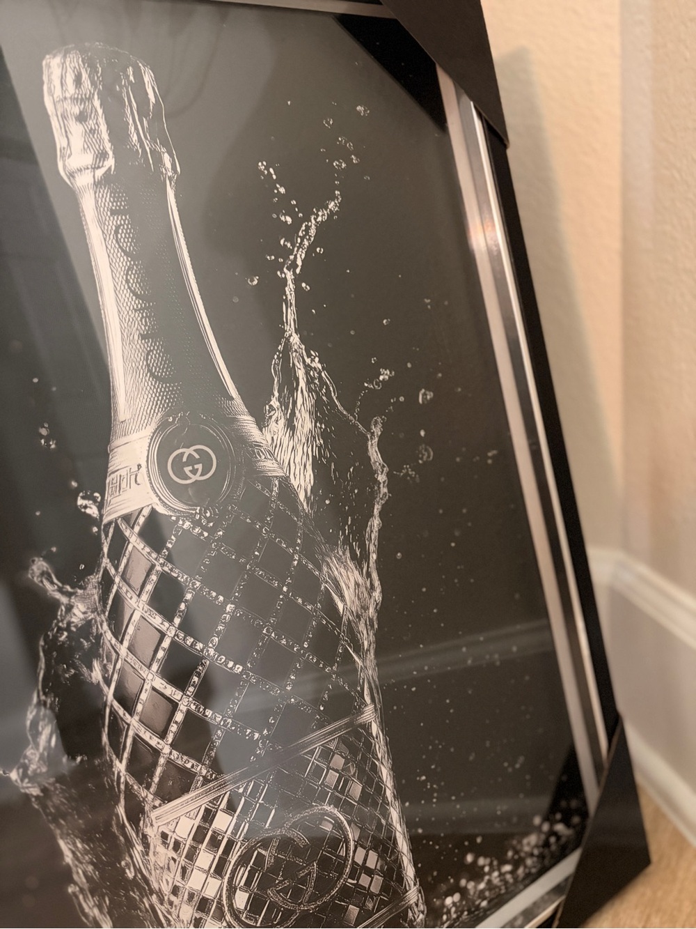Fashion Black & Silver Champagne Bottle Artwork/Black frame -20” x 16” - Picture 5 of 9